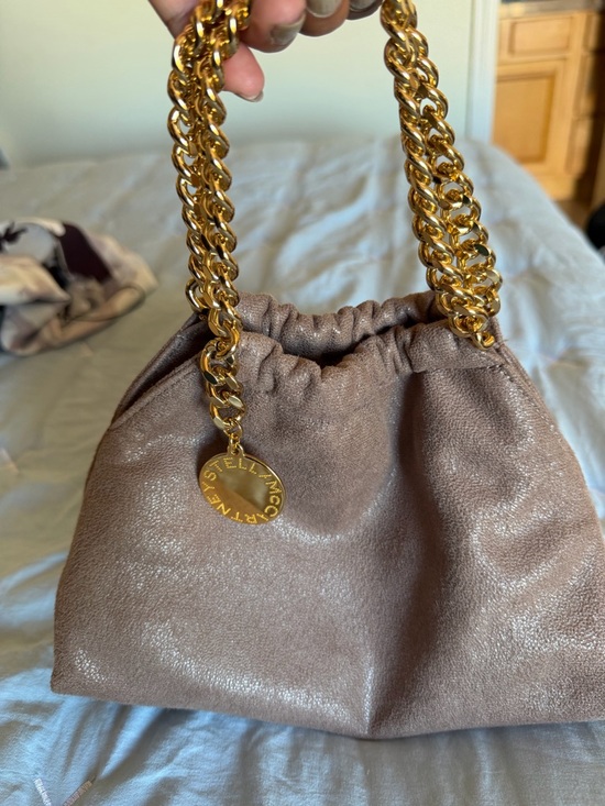 Stella McCartney Handbags - Stella McCartney Shimmery Taupe Shoulder Pouch with Gold Chain